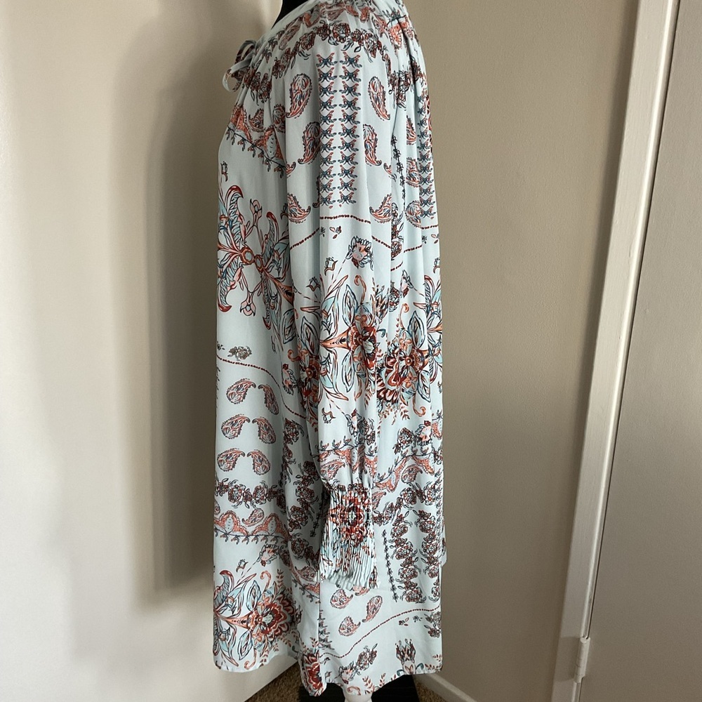Floral Tie Neck Long Sleeve Sheath Dress L Large Boho Chic Modest Work Event - Picture 4 of 6